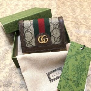 Gucci GG Supreme Canvas Brown Web Card Case Wallet - Brown/Beige/Green/Red